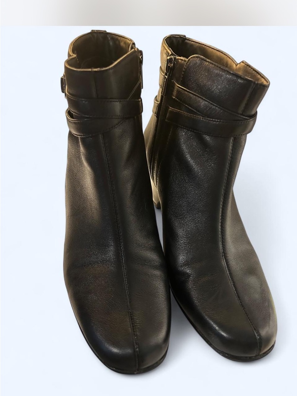 Clarks Black Leather Ankle Booties with Wrap Strap